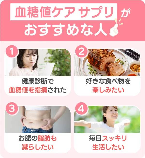 健康診断で血糖値を指摘された・好きな食べ物は我慢したくない・お腹の脂肪も減らしたい