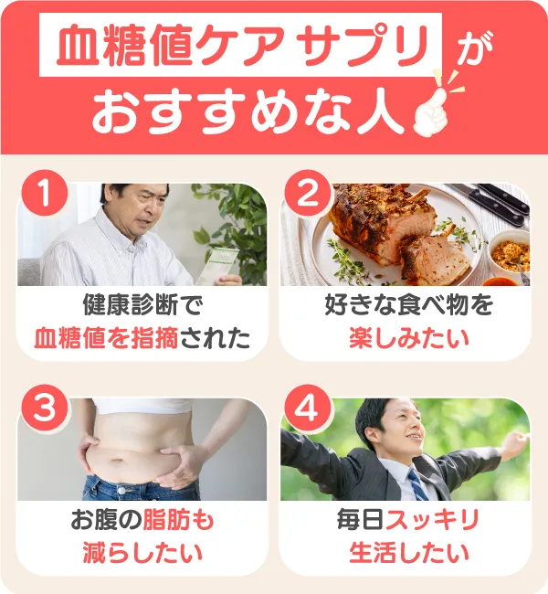 健康診断で血糖値を指摘された・好きな食べ物は我慢したくない・お腹の脂肪も減らしたい